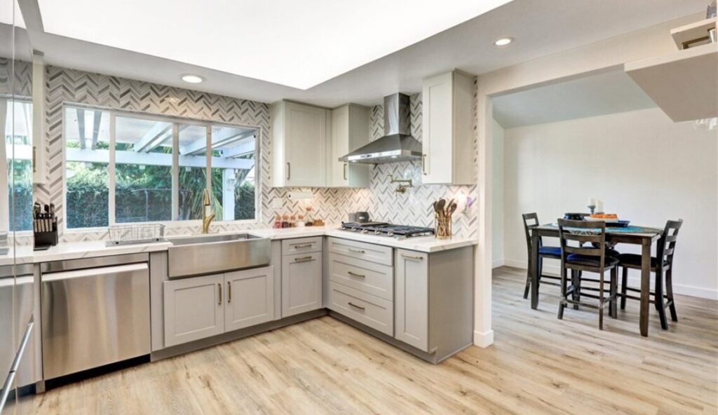 upscale kitchen staged for sale by Lake Forest real estate broker